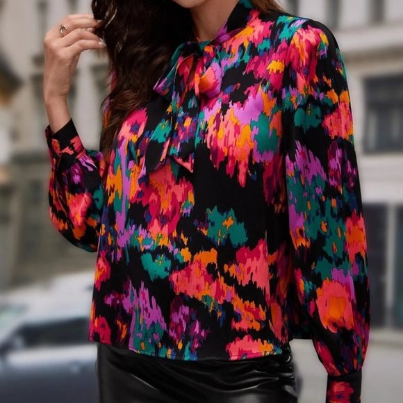 Multicolor Womens Allover Print Blouse - Picture 4 of 4